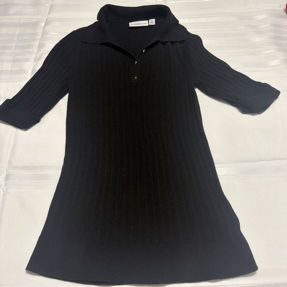 Croft & Barrow Womens Black Ribbed Knit Polo Shirt Short Sleeve Cuffed Size M